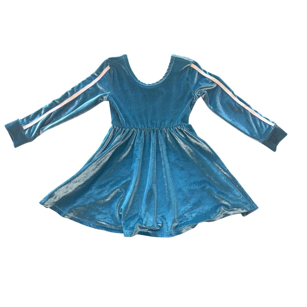 Rags Blue Velvet Long Sleeve Dress with White Stripes Size 3/4 Kids Read